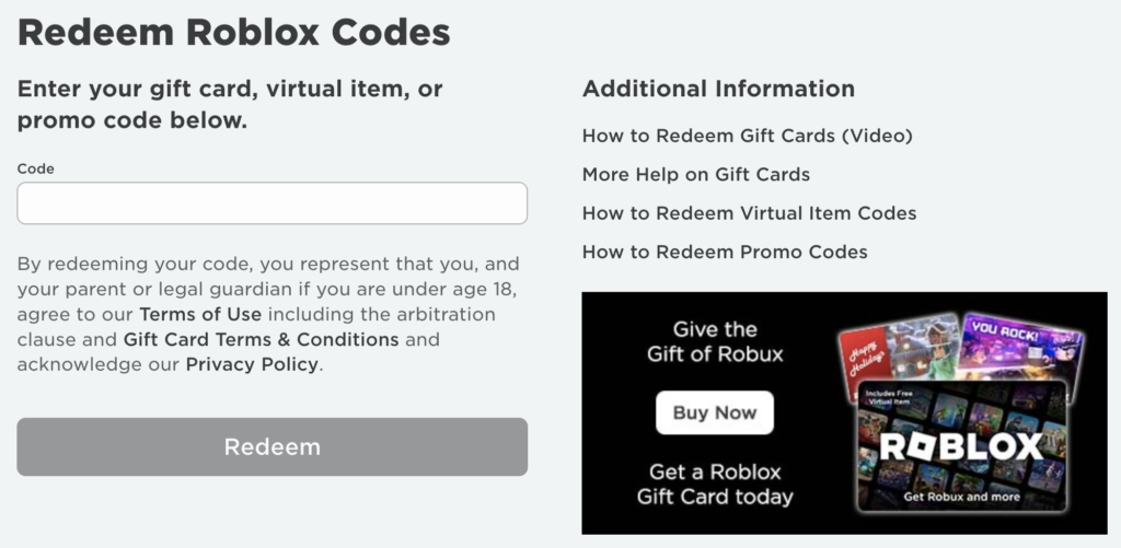 Roblox Redeem Codes